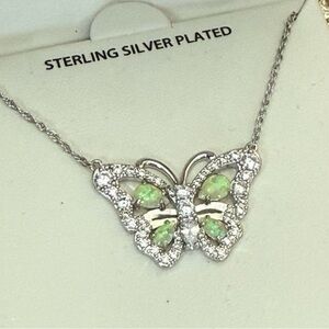 Sterling silver–plated butterfly pendant W/ Green opal stones cubic zirconia
